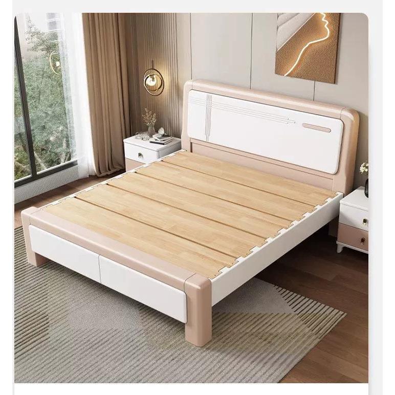 床现代简约静音榫卯全实木床白色主卧1.5米加厚双人储物婚床