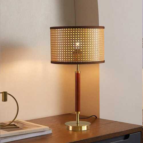 创意装饰藤编台灯北欧风格木中柱床头台灯table lamp