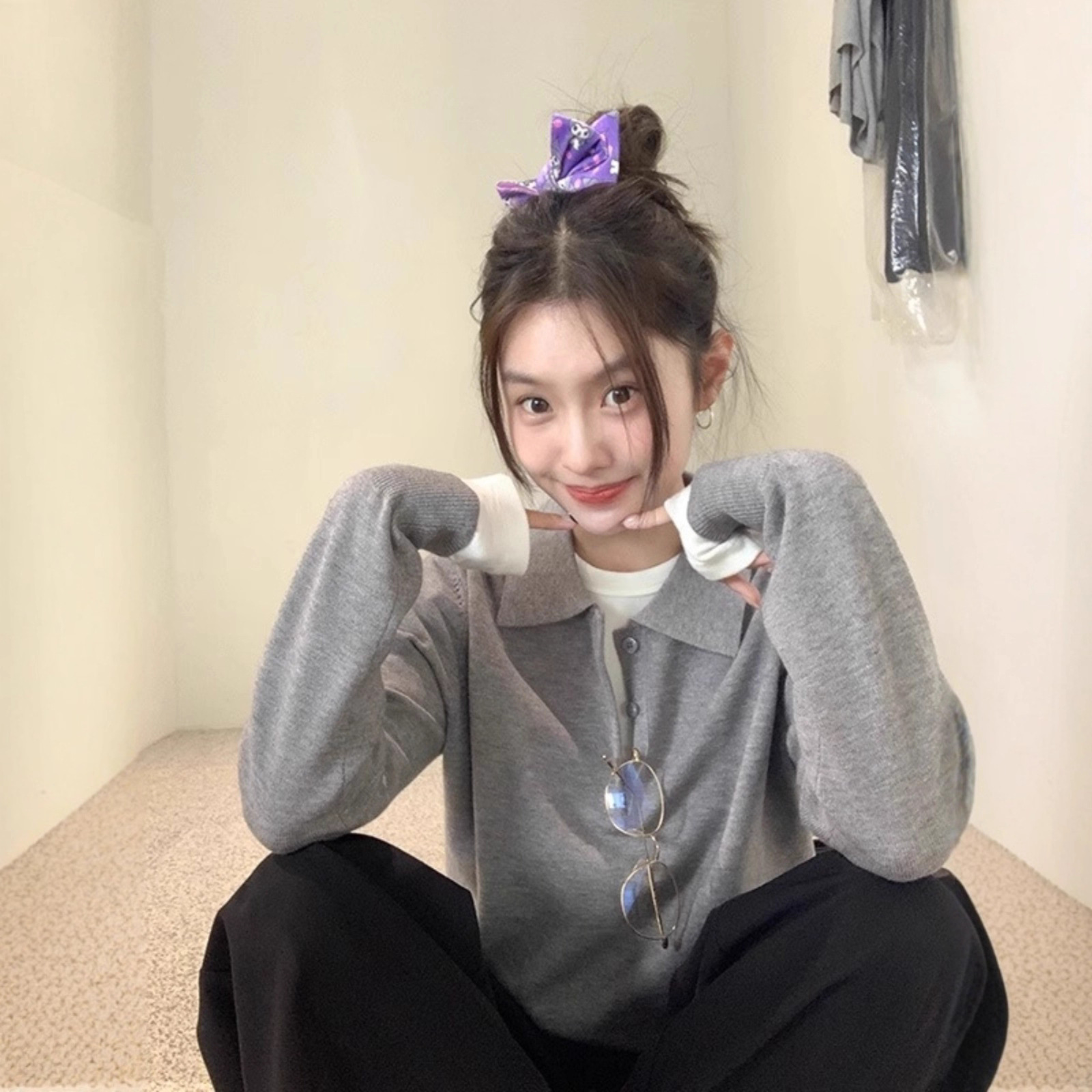 韩系减龄刺绣Polo领针织