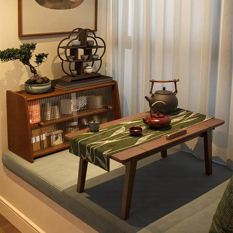 实木飘窗收纳柜日式储物柜中古风置物架桌面防尘茶水杯茶具小矮柜