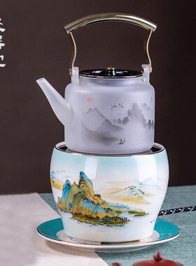 山器迷你家用贝彩围炉聚煮茶壶中国风单壶堂煮茶器烧千里江电陶炉