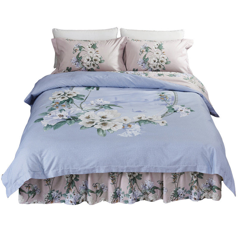 四件套全棉活性床裙式带内笠时尚大版花F床品套件1.5米床罩1.8m