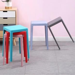 简约方形塑料凳子加厚家用餐桌高板凳承重强创意北欧圆方凳椅上
