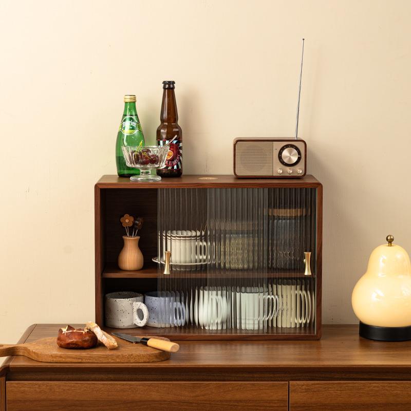 桌面收纳盒柜餐桌杯子置物架防尘咖啡杯茶杯收纳架木质厨房储物柜