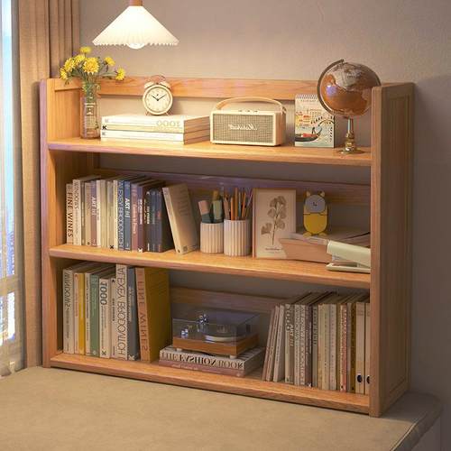 简易桌面书架宿舍多层收纳架家用学生书桌整理架子实木带抽置物架