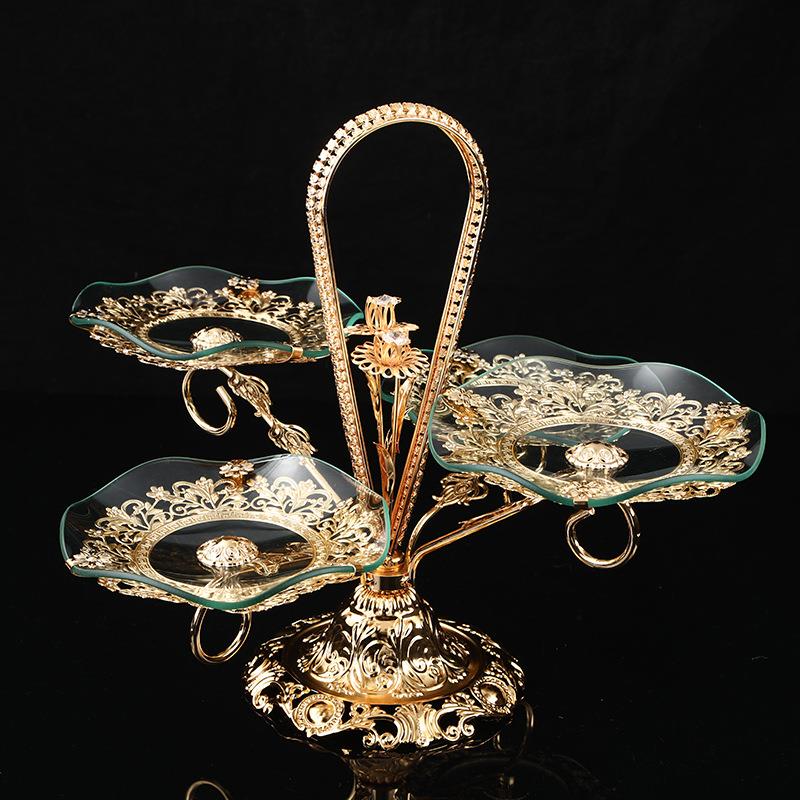 2021新款客厅摆件旋转玻璃果盘 欧式简约玻璃水果盘 家居用品