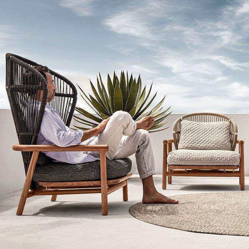 北欧户外沙发露台花园实木茶几家具庭院别墅阳台高背单人柚木沙发