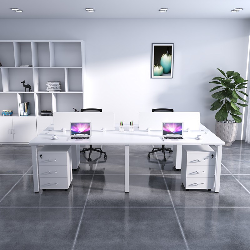 白色四人位办公桌 简约现代6人职员桌椅K组合办公室多人员工位椅