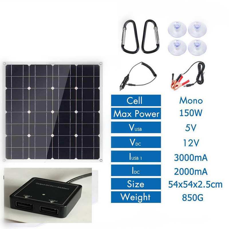 100W太阳能电池板充电器柔性太阳能电池板5V双输出 12VDC输出