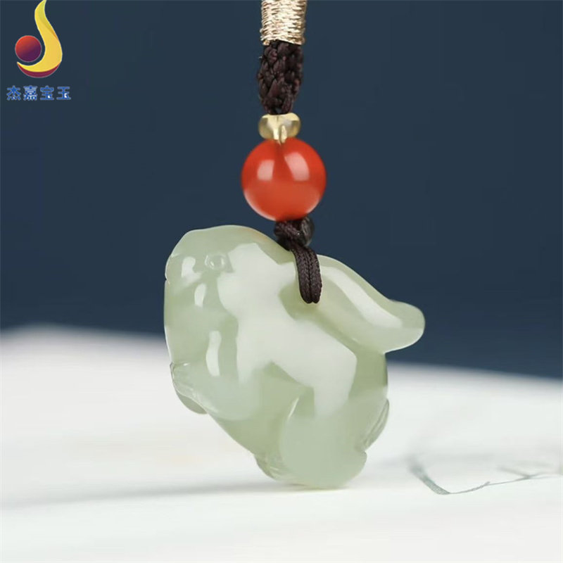 【前途似锦】天然正品和田玉玉兔生肖立体吊坠玉石挂件男女项链