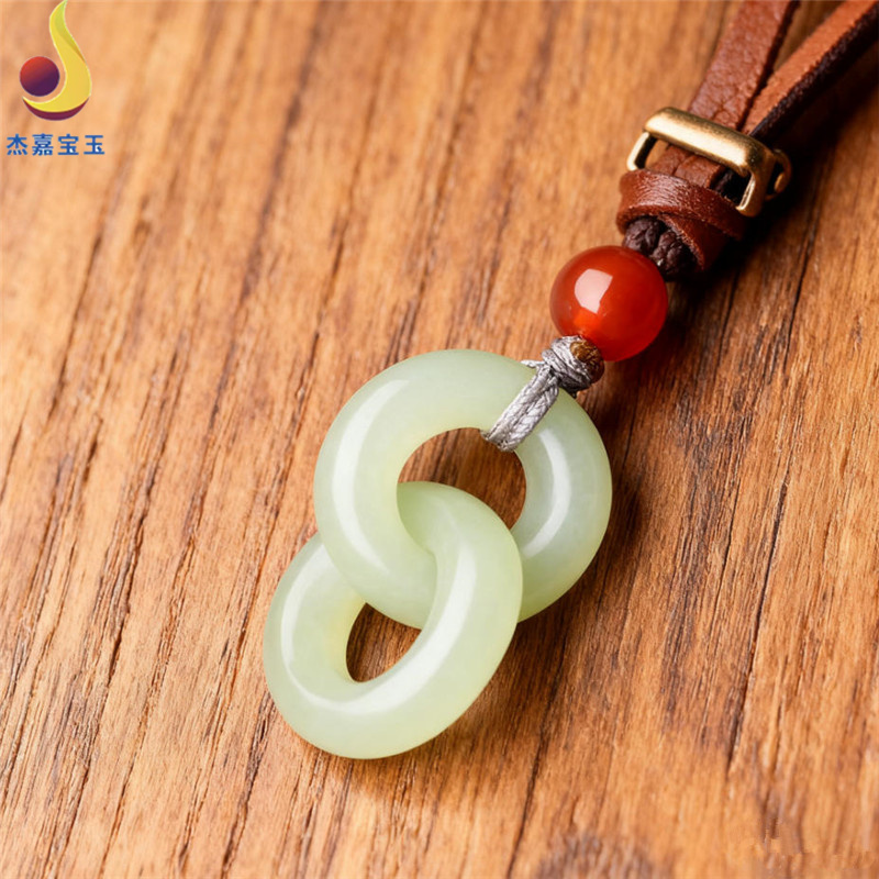 【生死相依】手工制作和田玉玉石环环相扣吊坠玉坠男女款礼物证书