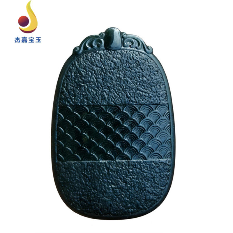 【无事牌】天然新疆和田玉挂件黑青玉吊坠玉石无事牌子男女带证