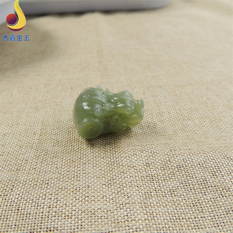 手工制作和田玉龙头手持手串青水绿三通diy文玩配饰手链龙头三通