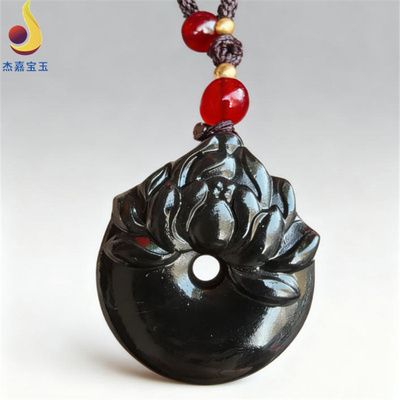 和田玉莲花平安扣玉吊坠男士女士晴水平安扣玉佩玉石挂件项坠证书