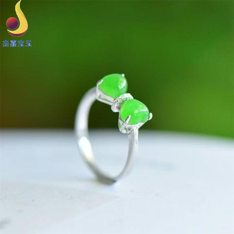 天然和田玉碧玉戒指镶俄罗斯碧玉老坑料新疆菠菜绿界面指环首饰