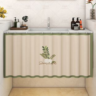 洗手台浴室柜防水遮挡帘厨房整体橱柜无门柜子滑轨拉S帘洗手台水