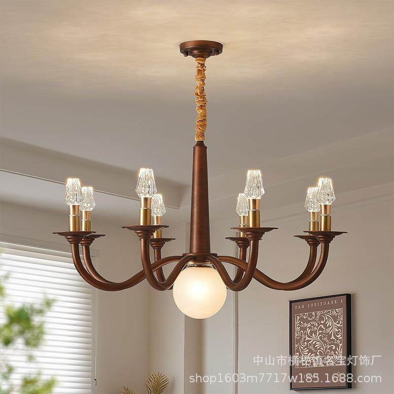 美式复古客厅吊灯 创意个性卧室餐厅实木灯饰民宿客厅蜡烛LED灯具