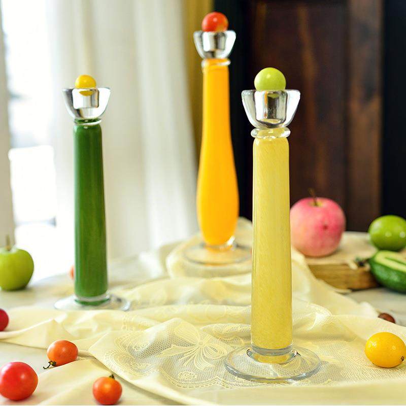 家居彩色手工玻璃装饰品玄关氛围感摆件节日玻璃烛台蜡台工艺品