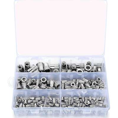 跨境185PCS 盒装 M3-M10/304不锈钢铆钉平头螺纹螺母组合套件