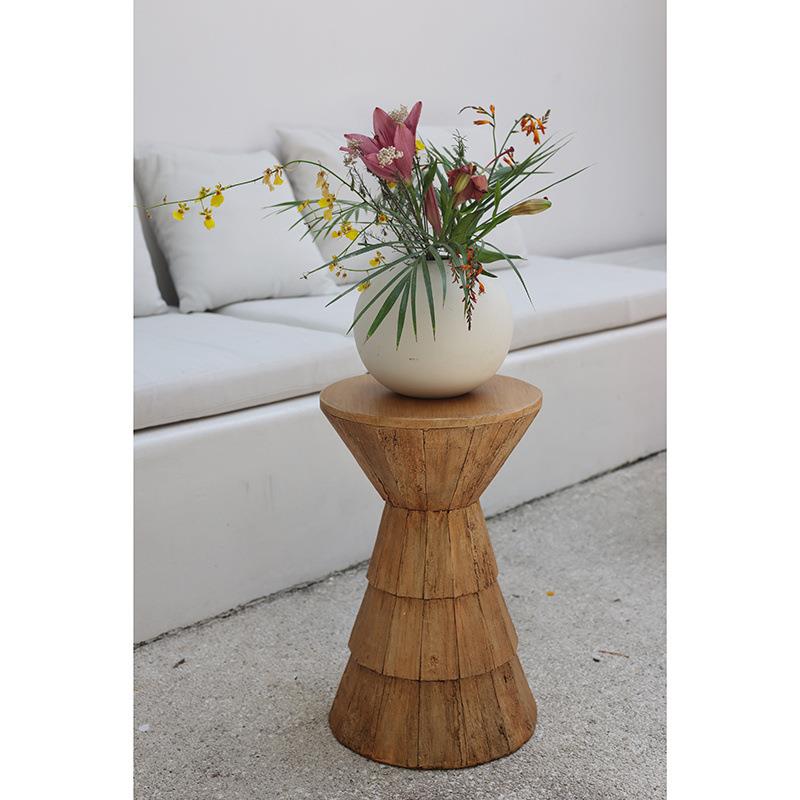 现代仿木纹造型茶几极简约客厅沙发木色圆形边几床头艺术设计角几