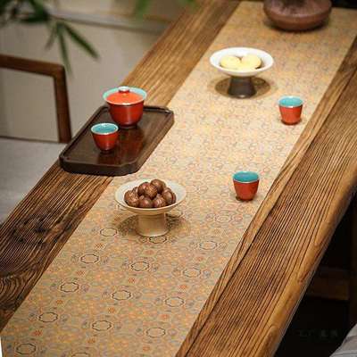 宋锦茶席禅意防水茶台布艺茶几餐桌布长条新中式桌旗茶旗茶桌垫子
