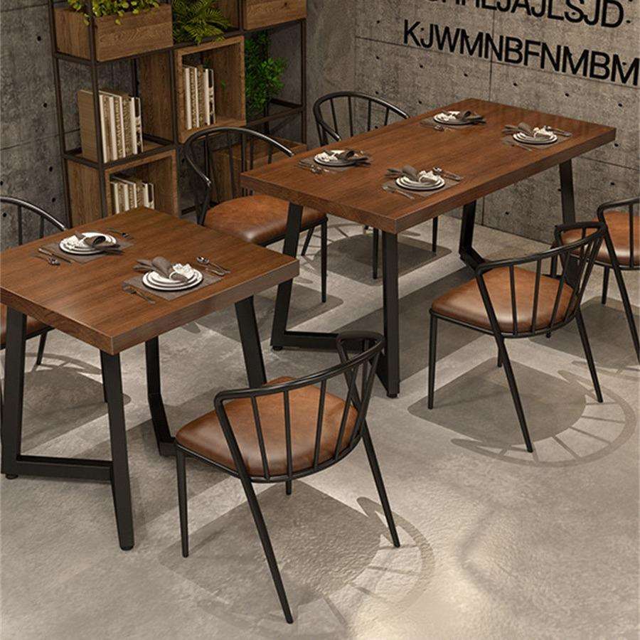 复古美式饭店餐桌椅酒店西餐厅实木四方桌休闲咖啡厅一桌四椅组合