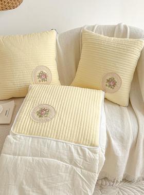 新款quan棉韩版绗缝棉两用刺绣车载用办公午睡沙发靠垫抱枕被