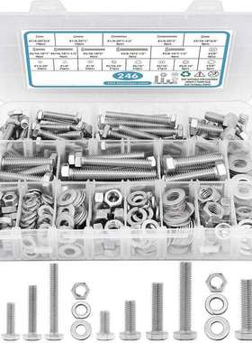 跨境货源246pcs美制304不锈钢外六角螺丝螺栓配螺母平垫组合套装
