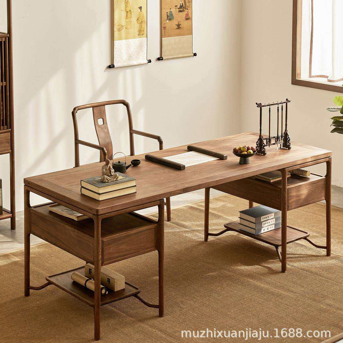 新中式实木书桌家用榆木书法桌书画桌办公桌画案