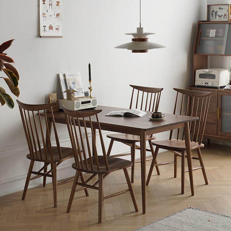 北欧实木餐桌家用小户型长条多人吃饭桌子餐厅中古原木餐桌椅组合
