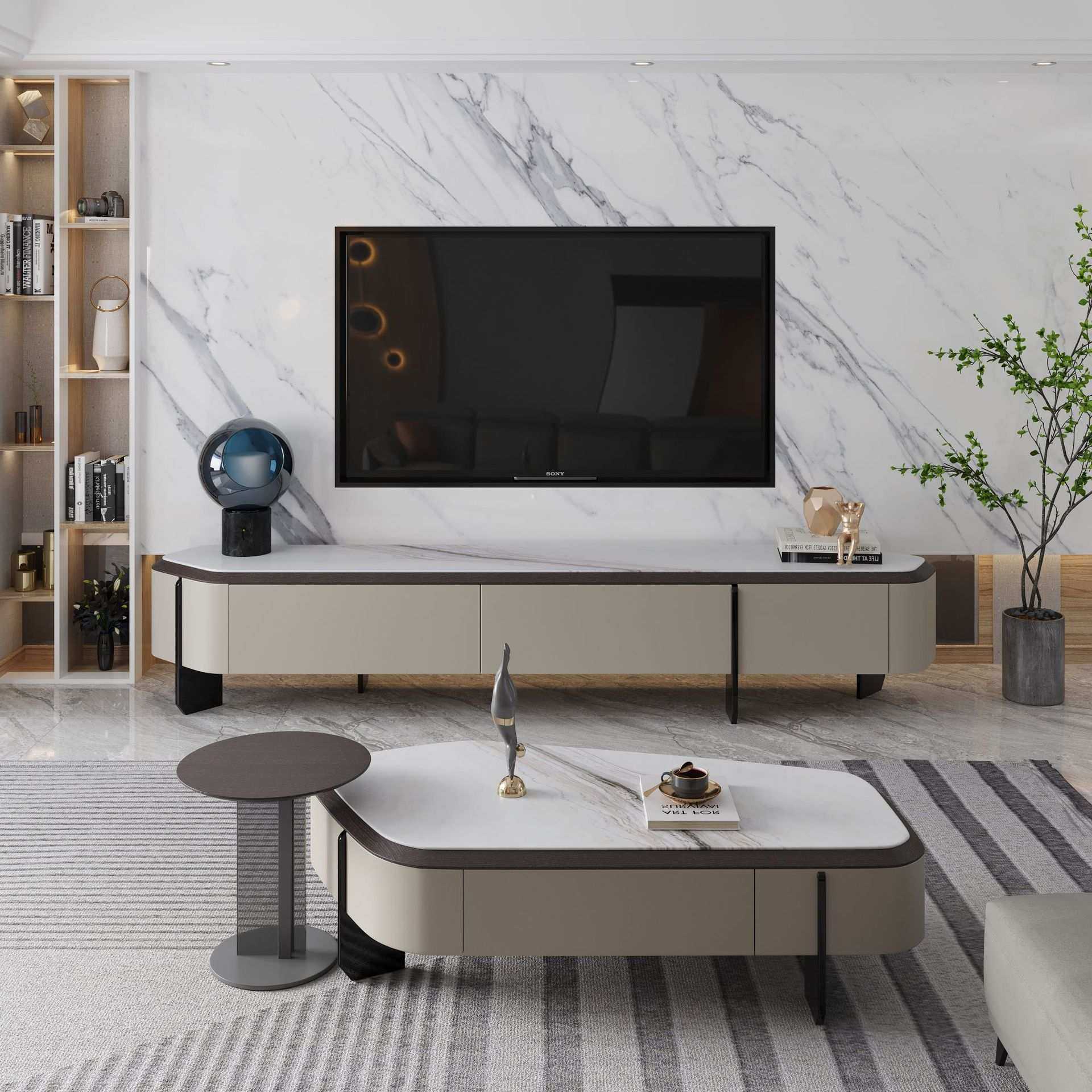 意式轻奢微晶石电视柜茶几组合异形高端储物超晶石茶几小户型家用