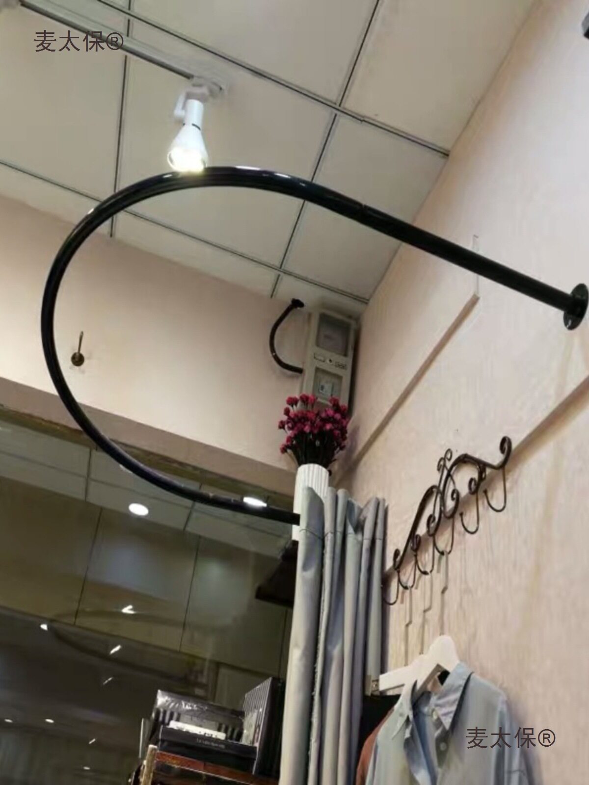 U型服装店试衣间杆子试衣间门帘布帘更衣室帘子更衣帘换衣麦太保