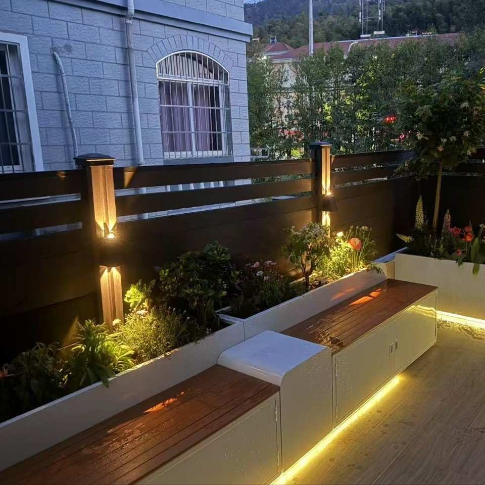 户外发光花箱坐凳组合庭院阳台座椅外摆铁艺不锈钢卡座种植箱座凳