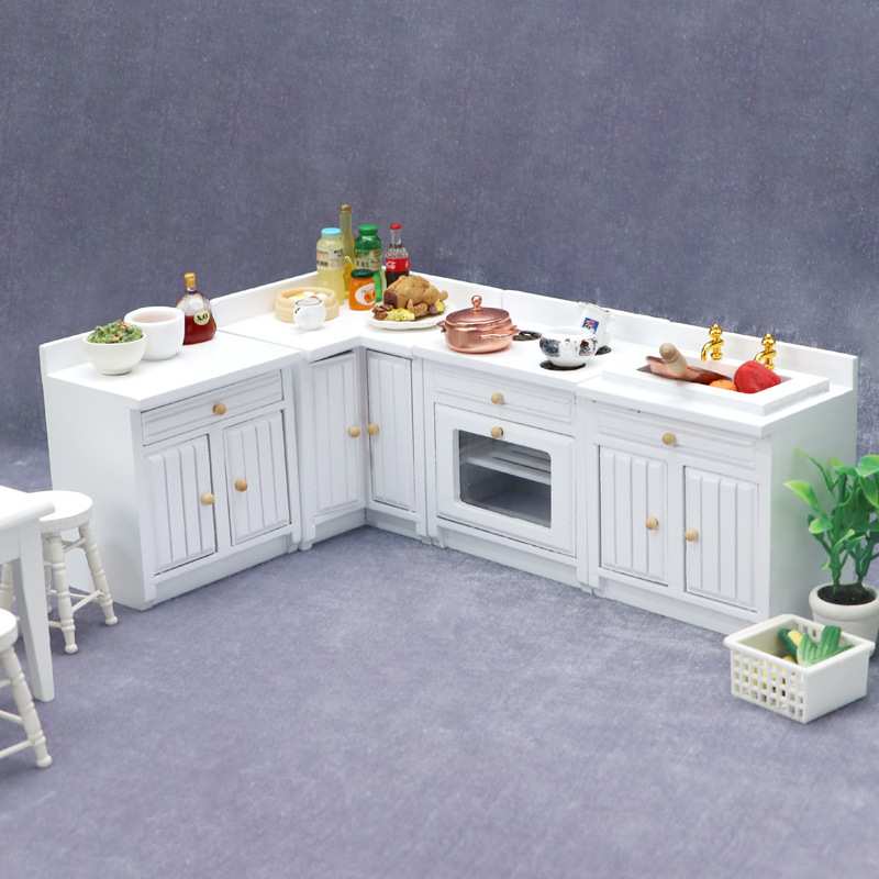 1:12娃娃屋dollhouse迷你家具微缩模型厨房场景组合柜灶台四件套