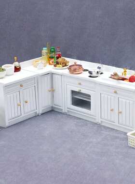 1:12娃娃屋dollhouse迷你家具微缩模型厨房场景组合柜灶台四件套