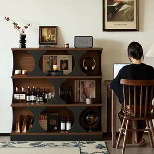 哈迪德复古实木展示柜餐边柜玄关柜客厅中古书柜组合柜书架装饰柜