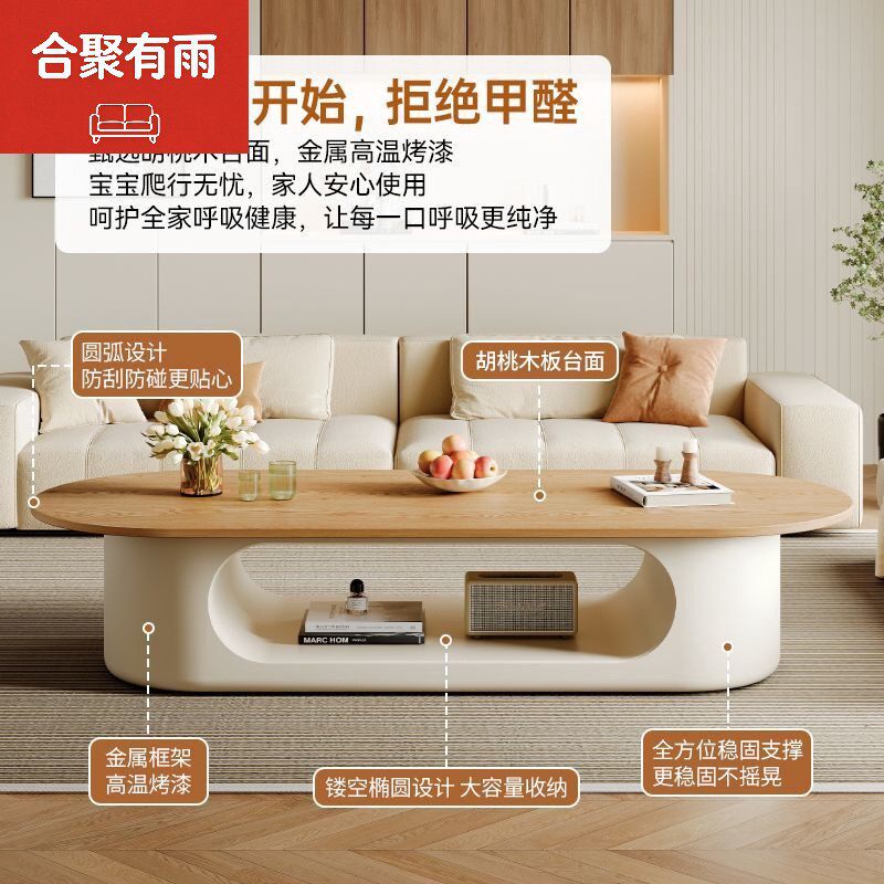 2025新款小户型客厅轻奢岩板茶几椭圆电视柜现代时尚简约原木风
