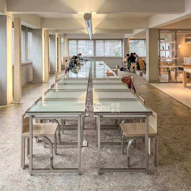 简约方形钢化玻璃餐桌咖啡厅桌子奶茶烘焙甜品店蛋糕店咖啡店餐饮