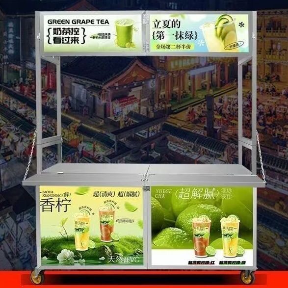摆摊不锈钢小推车小吃餐车夜市摆摊车可移动不锈钢地摊车冷饮美食
