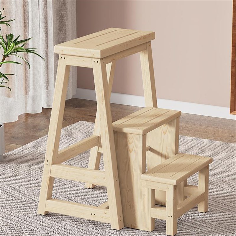 全实木加厚三层楼梯凳 凳子 z折叠凳 两用梯椅 家用木梯子折叠