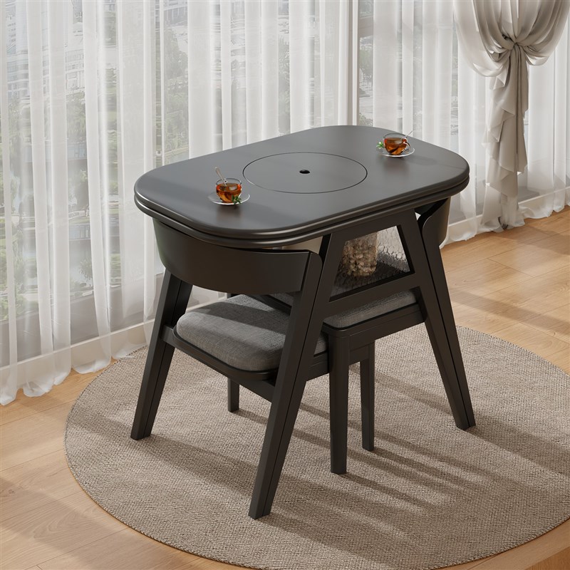 小型围炉煮茶阳台桌椅三件套长方形D实木桌子家用岩板茶桌茶台一