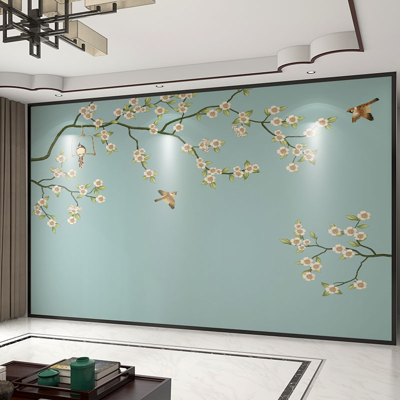 壁纸定制3d立体中式花鸟电视背B景墙壁布卧室墙纸客厅装饰影视壁