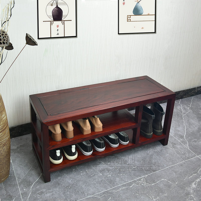 新中式实木c换鞋凳家用门口鞋柜可坐穿鞋凳子入户玄关鞋架原木整