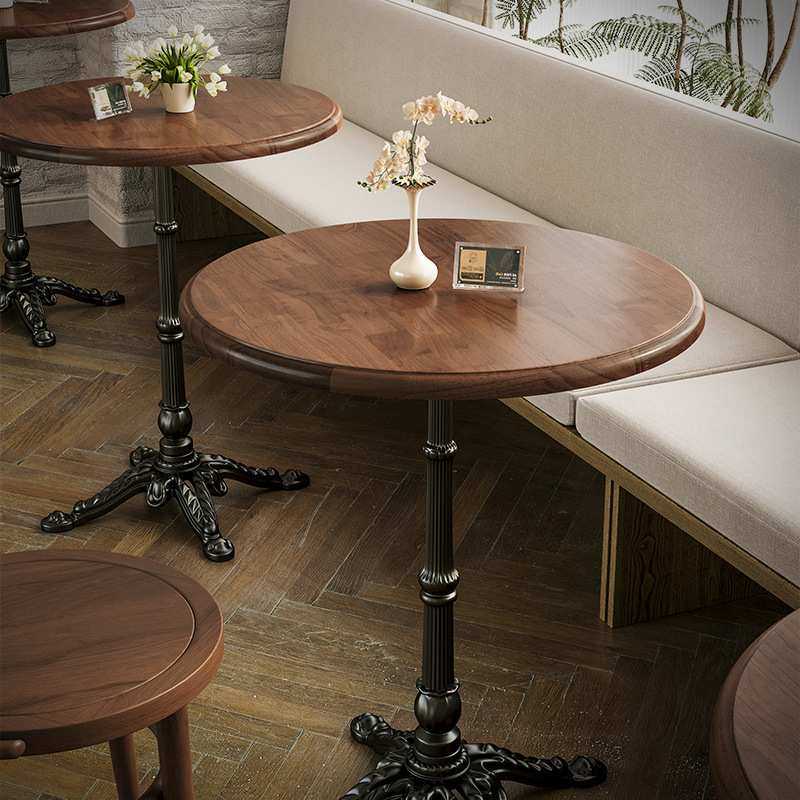 复古咖啡厅桌椅组合实木奶茶咖啡店桌子商用西餐厅甜品烘焙店圆桌