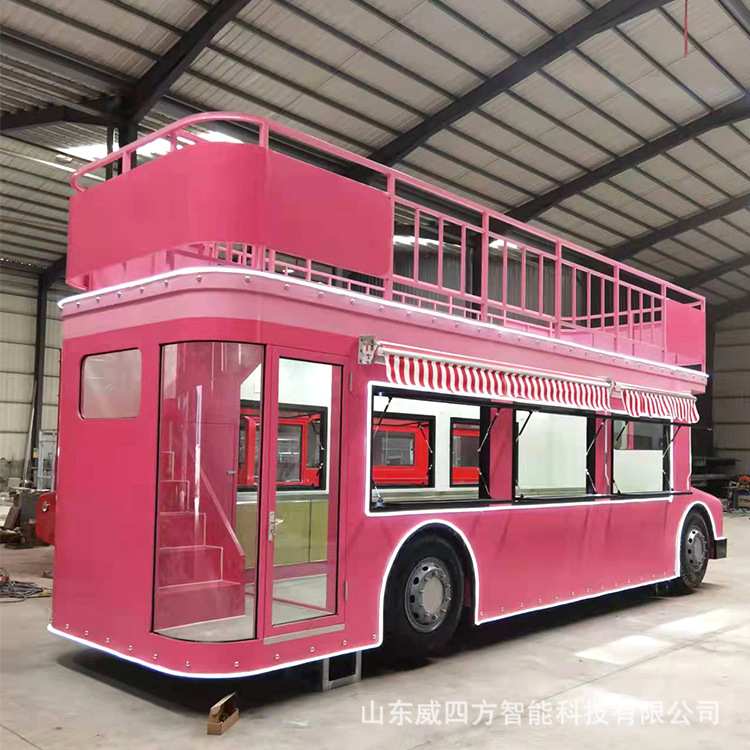 复古造型双层巴士 大型铁艺模型制作 商场室内网红售卖车商场摆件