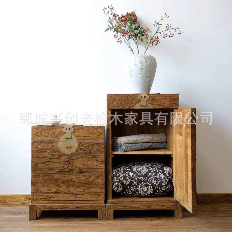 老榆木角柜中式实木墙角边柜转角小柜子客厅实木立柜卧室储物木柜