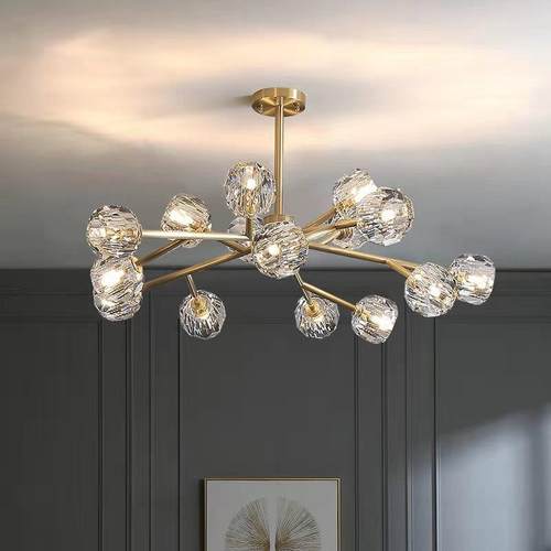 客厅吊灯全铜后现代简约餐厅卧室高档大气北欧分子网红轻奢水晶灯