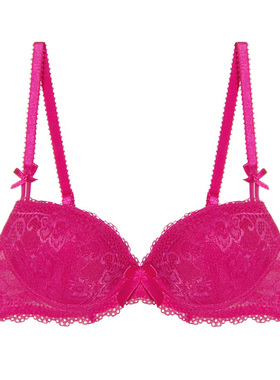 法国原D单性感玫红浅灰色深V聚拢内置活动插垫显丰满定型软杯文胸