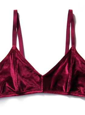 法式简约冷淡风Bralette无钢圈文胸丝绒面料薄杯女士黑色酒红色