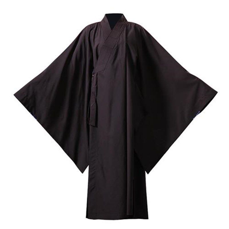 居士服台麻海青男女广袖居士服四季透气高档台麻海清咖啡色黑色